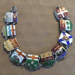 Mid-Century Canadian Provincial Sterling Bracelet w/ Colorful Provincial Shields